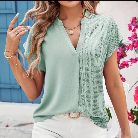 Tops - Elegant Mint Green Sequin Top NWOT